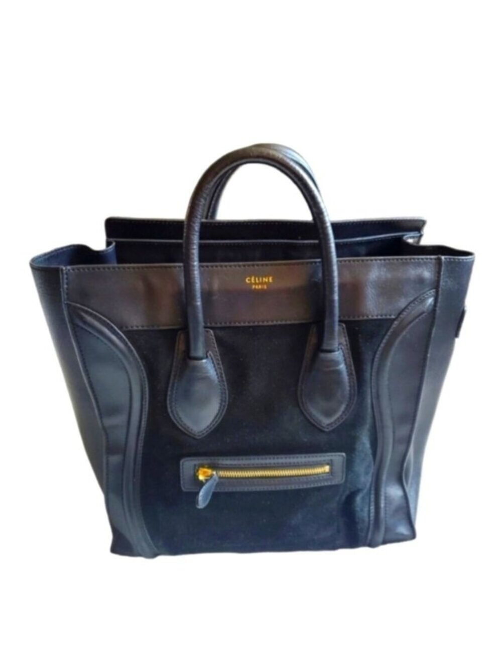 Celine Paris Black Suede Leather Tote bag Large - Picture 2 of 13